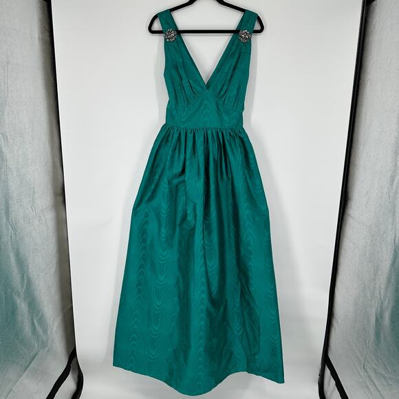 Sachin + Babi Kenzia Plunge Full Length Embellished Moire Taffeta Gown 10 - Picture 2 of 11